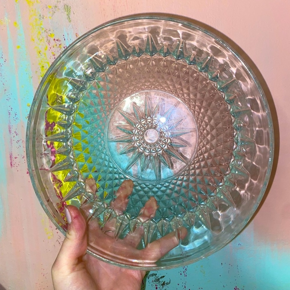 Vintage Arcoroc France Crystal Glass Starburst Serving Dish
